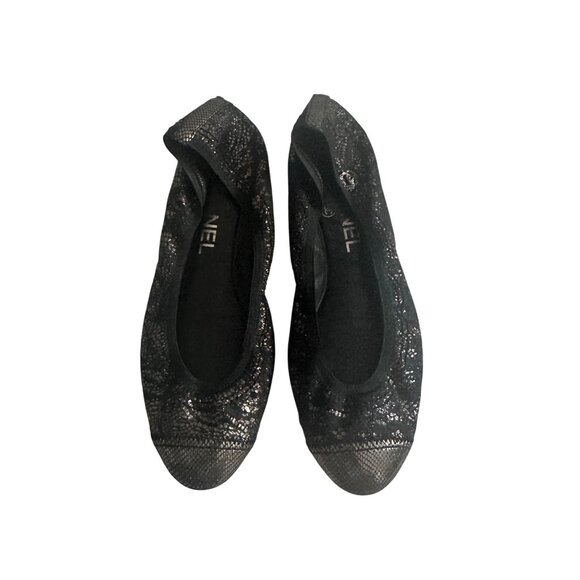 CHANEL Women's Black Metallic Captoe Ballet Flats Size 5 / 35 - Picture 3 of 13